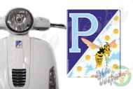 Front Badge Overlay ice blue P with Daisies and the Mio Vespa wasp 3D Decal for various Vespa models