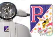 Front Badge Overlay hot pink P with Daisies and the Mio Vespa wasp 3D Decal for various Vespa models