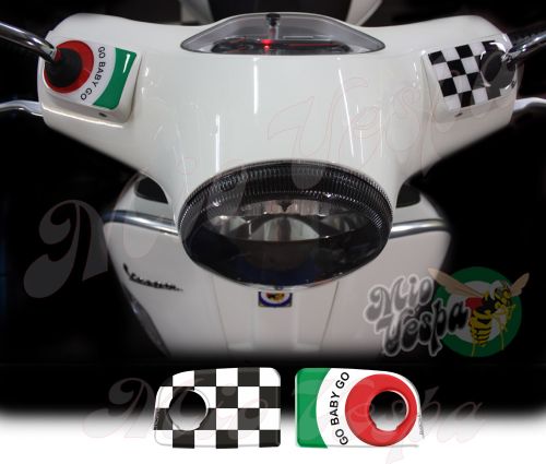  GO BABY GO Green target and checkered flag Handlebar pump covers overlay Left and Right 3D Decals for various Vespa GTS models