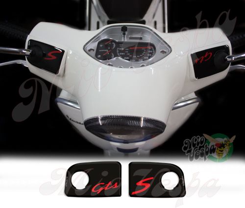 GTS and S in Black Handlebar pump covers overlay Left and Right 3D Decals for various Vespa GTS models