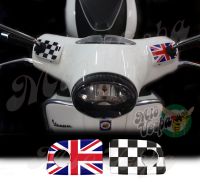 UK Union Jack flag and checkered flag Handlebar pump covers overlay Left and Right 3D Decals for various Vespa GTS models